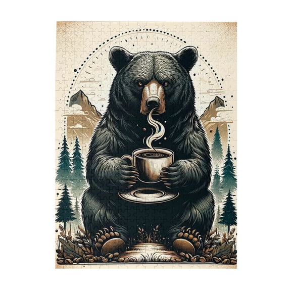 500 PCS Morning Brew In The Wild - 500 Piece Coffee Bear Jigsaw Puzzles,Challenging Brain Exercise,Wonderful Imagination,Great For Relaxation And Display For Puzzle Enthusiast,Adult Wooden Puzzle