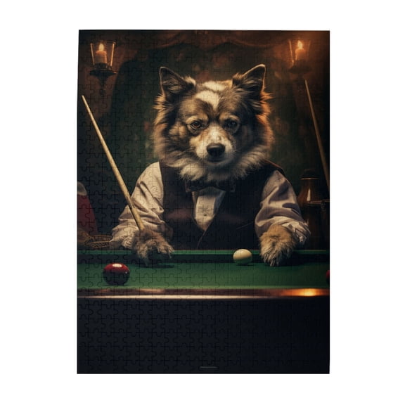 500 PCS Mr.Dog'S Billiards Time - 500 Piece Funny Jigsaw Puzzles,Unique Artwork For Animal,Great For Relaxation And Display For Puzzle Enthusiast,Challenging Brain Exercise,Chic Wooden Puzzle