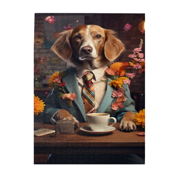 500 PCS Mr.Dog's Coffee Time - 500 Piece Vibrant Jigsaw Puzzle,Relieve stress and enjoy the fun of solving puzzles,Stunningly Vibrant Colors,Enchanting Animal Wooden Puzzle for Adults
