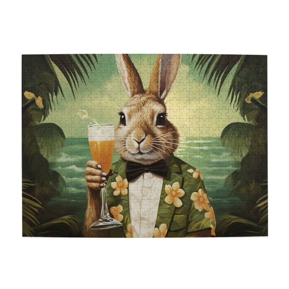 500 PCS Mr.Rabbit'S Drink Time - 500 Piece Funny Jigsaw Puzzle,Funny Artwork For Adults,Animal Enthusiasts' Charming Artworks,Creative Activity Hobbies For Adults,Wooden Puzzle