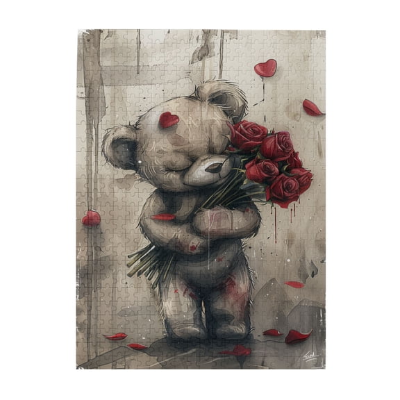 500 PCS Muppet Bear Holding Roses - 500 Piece Vibrant Jigsaw,Salute To Love,Wonderful Imagination,Enjoy The Puzzle Solving Process,Modern Art Wooden Puzzle Game,Creative Activity Hobbies For Adults