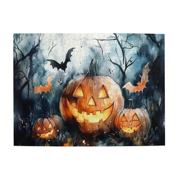 500 PCS Mysterious Pumpkin Head Wooden Puzzles 500 Piece,Brain Challenge,Enjoy The Puzzle Solving Process,Creative Activity Hobbies For Adults,Vintage Style Pumpkin Head Stress Relieving Puzzle