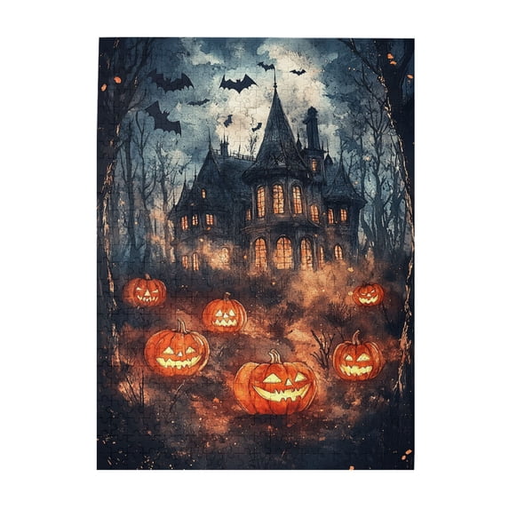 500 PCS Mysterious Pumpkin Retro Castle 500 Piece Wooden Puzzle For Adults,Challenging Brain Exercise,Relax Yourself,Characterized By Bold And Terrifying Illustrations It Depicts A Terrifying Villa