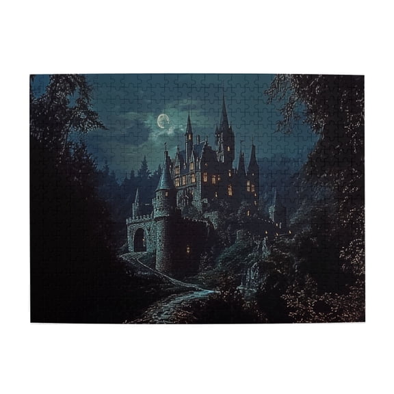 500 PCS Mysterious Valley Castle Night - 500 Piece Wooden Jigsaw Puzzles,Stress Relieving Pleasure,Characterized By Bold & Profound Illustrations,Describe A Castle In A Valley,Wonderful Imagination