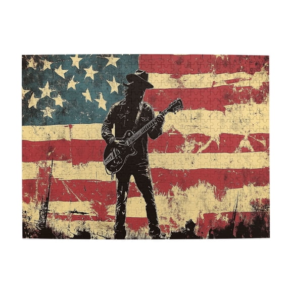 500 PCS Patriotic guitarist 500 piece puzzle for adults,Challenging Brain Exercise,Creative Activity Hobbies for Adults,Retro Style Wooden High difficulty puzzle 500 Piece,for Music Lovers Gifts