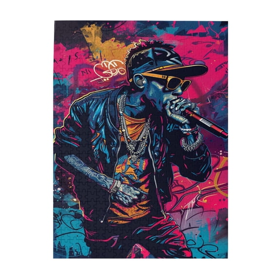 500 PCS 500 Pcs Jigsaw Puzzles For Adults Passionate Rapper,Ideal For Relaxation And Family Fun,Great For Relaxation And Display For Puzzle Enthusiast,Funny Rapper Wooden Puzzle For Adult