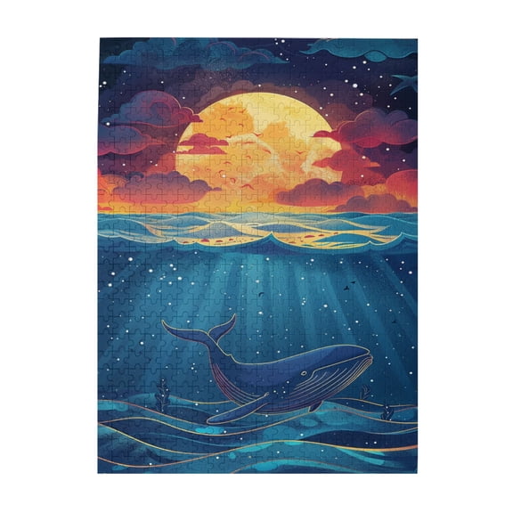 500 PCS 500 Piece Vibrant Jigsaw Puzzle Whales Under Sunset,Stress relieving pleasure,Brain Challenge,Modern Art Animal Wooden Puzzle Game,Impossible Hard Difficult Challenging Puzzles for Adults
