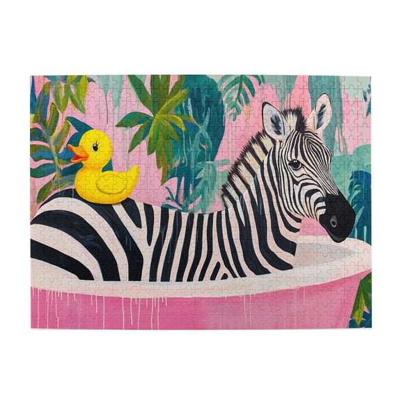 500 PCS 500 Piece Vibrant Jigsaw Puzzle Zebra's bathing time,Challenging mental puzzles,Unique Artwork for Animal,Suitable for relaxing during holidays,Modern Style Animal Wooden Puzzle 500 Piece