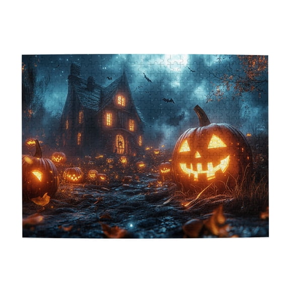 500 PCS 500 Piece Wooden Puzzles Moonlit Villa Pumpkin Lantern,Creative Activity Hobbies For Adults,That Come Together As One Holiday Image,Impossible Hard Difficult Challenging Puzzles For Adults