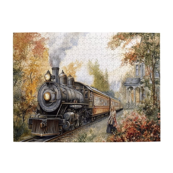 500 PCS 500 Piece Wooden Puzzles Retro rural steam train,Unique and Beautiful Design,Brain Challenge,Classic steam train High difficulty puzzle 500 Piece,for Vintage Art Lovers,Stunning Artwork