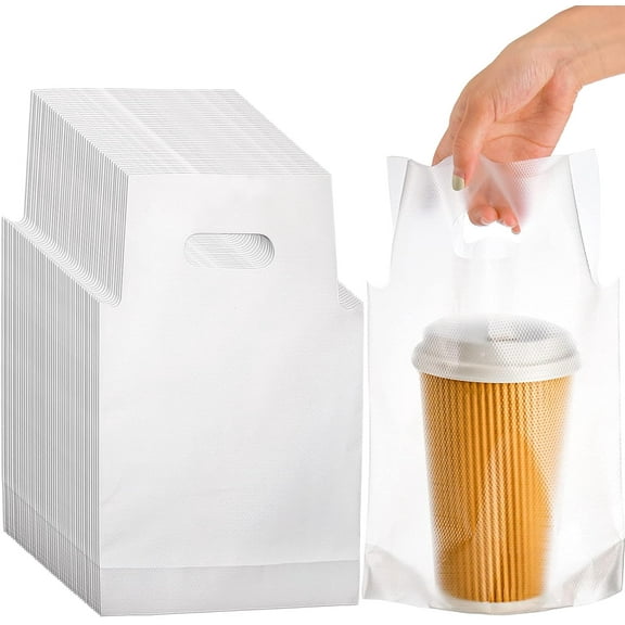 500 PCS Plastic Drinking Bag for Delivery, 7.8" L x 11" H Cup Holder Container with Handle for 33 OZ Single Cup, Beverage Clear