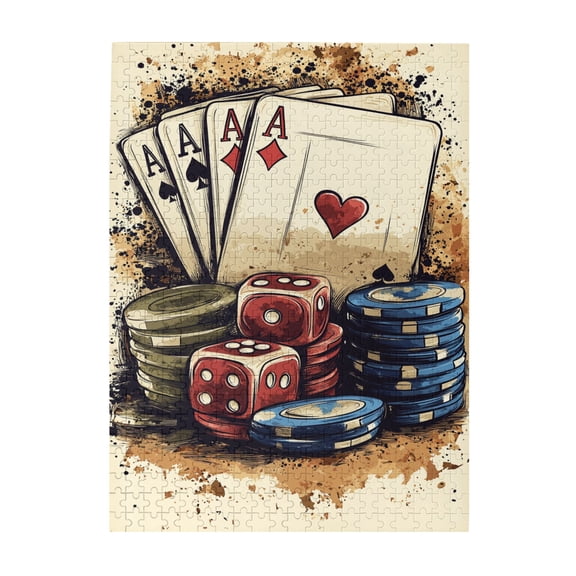 500 PCS Poker Chips & Dice 500 Piece Puzzle For Adults,Unique Artwork For Adults,Brain Challenge,Modern Art Poker Chips & Dice Wooden Stress Relieving Puzzle 500 Piece,For Poker Enthusiast Gifts