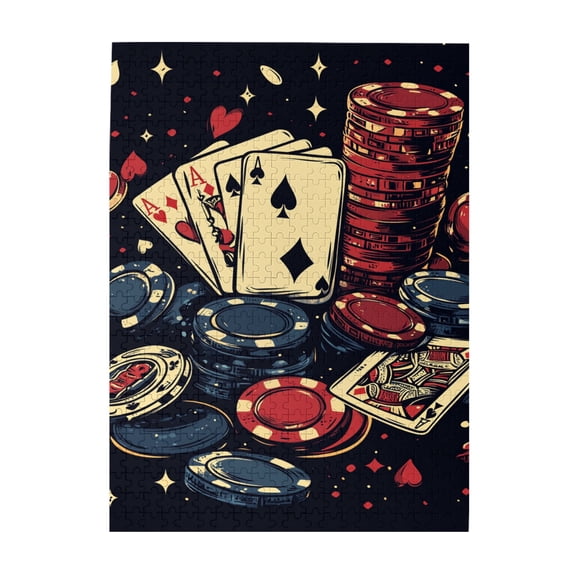 500 PCS Poker Chips Puzzles For Adults 500 Pieces,Challenging Brain Exercise,Unique Artwork For Adults,Classic Poker Chips Wooden Jigsaw,Impossible Hard Difficult Challenging Puzzles For Adults