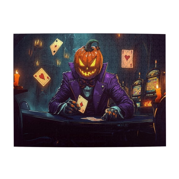 500 PCS Pumpkin Head Poker Players Puzzles For Adults 500 Pieces,Creative Activity Hobbies For Adults,Modern Art Pumpkin Head Poker Players Whimsical Wooden Jigsaw Pieces,Stress Relieving Pleasure