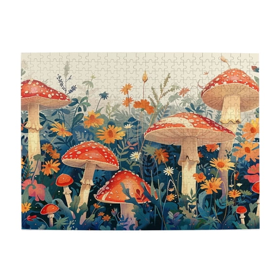 500 PCS Red Mushroom & Flower Plant 500 Piece Puzzles,Impossible Hard Difficult Challenging Puzzles for Adults,Stunningly Vibrant Colors,beautiful Mushroom & Flower Wooden Puzzle,for Flower Lovers