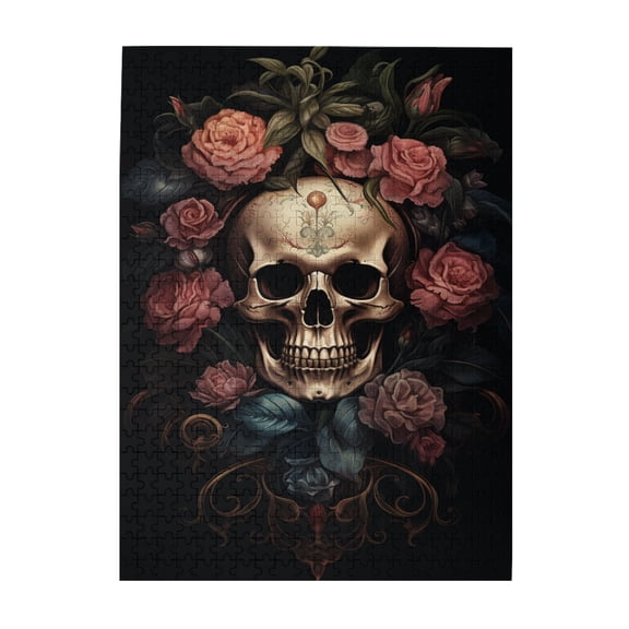 500 PCS Red Rose Skull Puzzles For Adults 1000 Pieces,Relax And Enjoy The Fun Of Jigsaw Puzzles,Modern Art Wooden Jigsaw Puzzles,Impossible Hard Difficult Challenging Puzzles For Adults