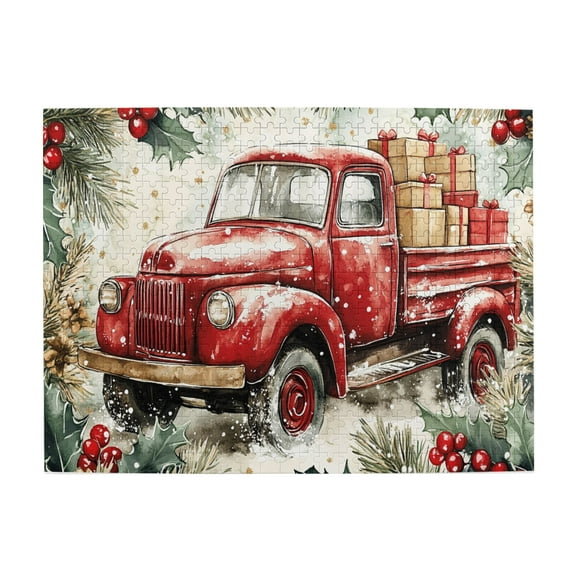 500 PCS Red Truck Christmas Gifts Wooden Puzzles 500 Piece,Enjoy The Puzzle Solving Process,Stress Relieving Puzzle,Puzzles Suitable For Entertaining With Family During Holidays,Vibrant Design