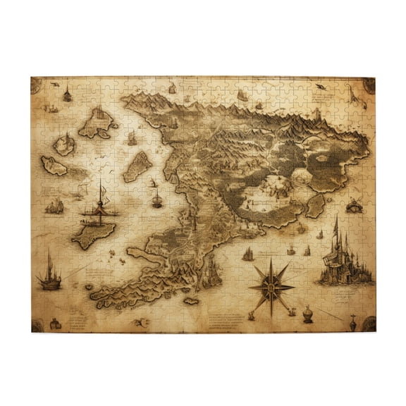 500 PCS Retro Fantasy World Map 500 Piece Jigsaw Puzzles,Funny Artwork For Adults,Wonderful Imagination,Enjoy The Puzzle Solving Process,Fun Vintage Wooden Puzzle As Home Decor