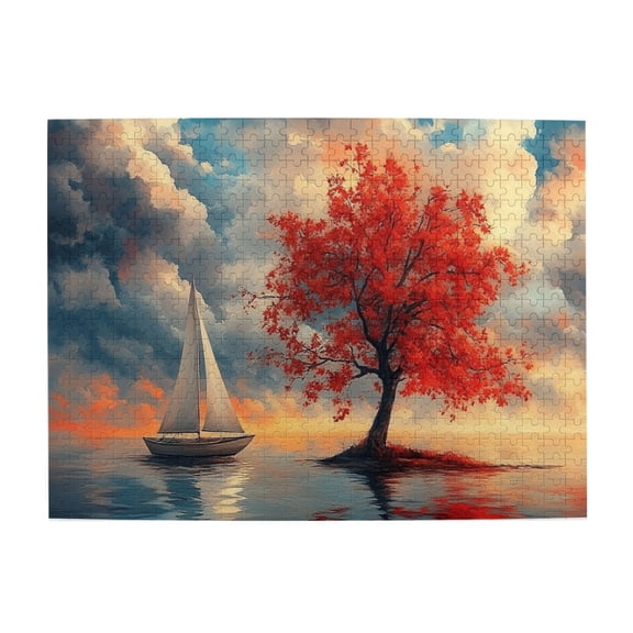 500 PCS Retro Oil Painting Boat And Tree Puzzles For Adults 500 Pieces,Enjoy The Puzzle Solving Process,Brain Challenge,Modern Art Wooden Jigsaw Puzzles,Let The Body And Mind Calm Down,Funny Puzzle
