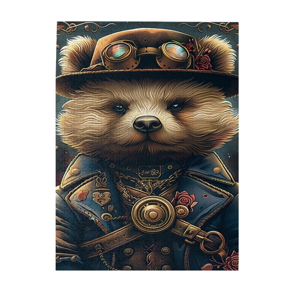 500 PCS Retro Rose Punk Bear 500 Piece Puzzle For Adults,Wonderful Imagination,Enjoy The Puzzle Solving Process,Creative Activity Hobbies For Adults,Fun Animal Wooden Puzzle As Home Decoration