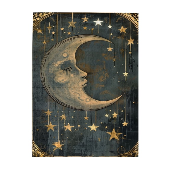500 PCS Retro Star Moon Illustration 500 Piece Puzzle For Adults,Great For Relaxation And Display For Puzzle Lovers,Unique Imagination Wooden Puzzle,Enjoy The Puzzle Solving Process,Relax Yourself
