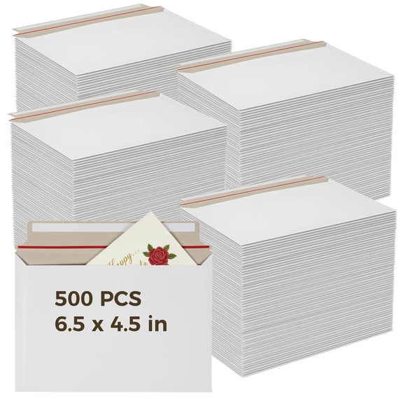 500 PCS Rigid Photo Mailers, 6.5 x 4.5 in Self-Adhesive White Cardboard Shipping Envelopes for Photos, Documents, Cards, Invitations, Bulk Mailing Supplies for Business