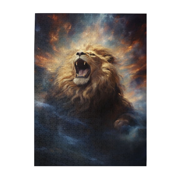 500 PCS Roar Majestic Lion 500 Piece Vibrant Jigsaw Puzzle,Unique Artwork For Adults,Challenging Brain Exercise,Fantasy Style Animal Wooden Puzzle As Home Decor,Family Leisure And Entertainment