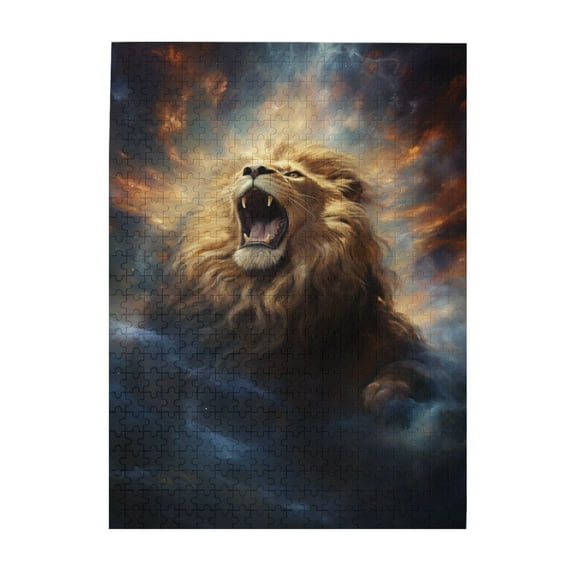 500 PCS Roar Majestic Lion 500 Piece Vibrant Jigsaw Puzzle,Unique Artwork For Adults,Challenging Brain Exercise,Fantasy Style Animal Wooden Puzzle As Home Decor,Family Leisure And Entertainment