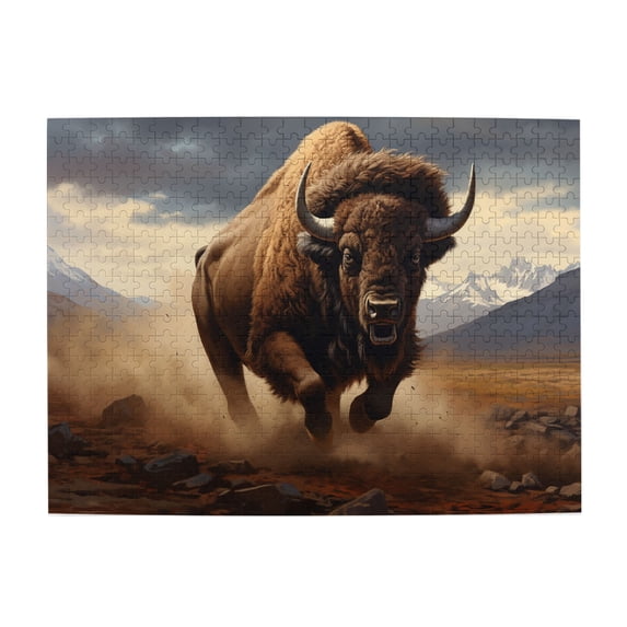 500 PCS Running Bison - 500 Piece Vibrant Jigsaw Puzzle,Home Wall Decor,Family Leisure And Entertainment,Enjoy The Puzzle Solving Process,Vibrant Animals Adult Wooden Puzzle