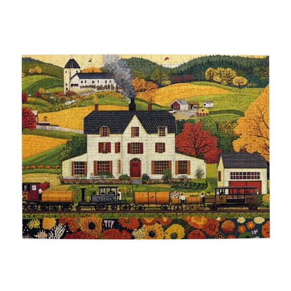 500 PCS Rural illustration jigsaw 500 piece Wooden puzzle for adults,Challenging Brain Exercise,500 Piece Jigsaw Puzzle for Adults Challenging Puzzle Perfect for Game Nights,Gift for Puzzle Lovers