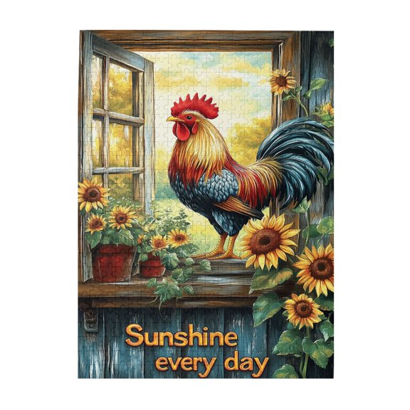 500 PCS Rustic Roosters And Sunflowers 500 Piece Puzzle For Adults,Unique And Beautiful Design,Charm Rustic Life Wooden Puzzles 500 Piece,Impossible Hard Difficult Challenging Puzzles For Adults