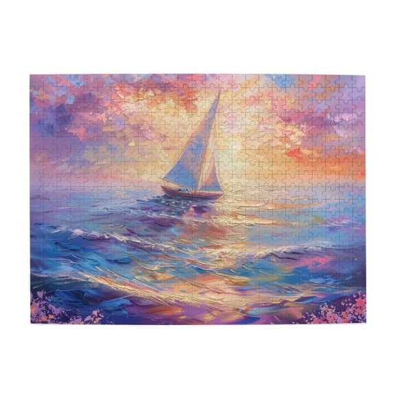 500 PCS Sailboats & setting sun 500 piece Wooden puzzle for adults,Stunningly Vibrant Colors,Oil Painting Style Sailboats & setting sun Wood Puzzle,Gift for Sailing Lovers,Stress relieving puzzle