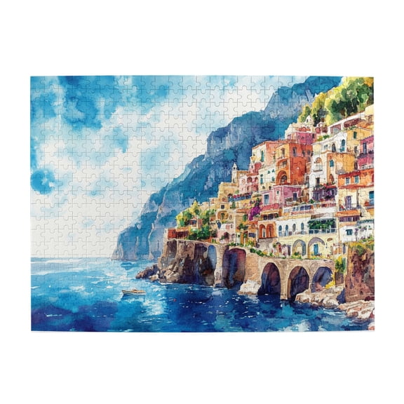 500 PCS Sea Town 500 Piece Puzzle For Adults,Unique And Beautiful Design,Stunningly Vibrant Colors,Beautiful Scenery Wooden Puzzle,Take You Into A Seaside Town,Creative Activity Hobbies For Adults