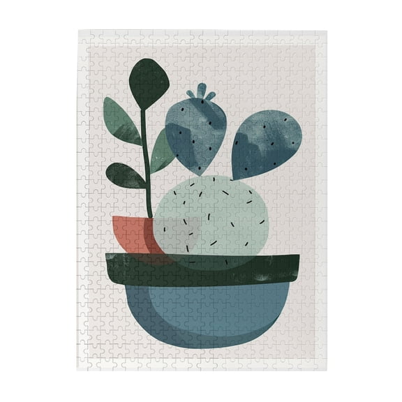 500 PCS Simple Cactus Potted Plant 500 Piece Wooden Puzzle Game,Unique And Beautiful Design,Featuring Interesting And Vibrant Illustrations,Depict A Cactus Potted Plant,Gift Suitable Family Friends