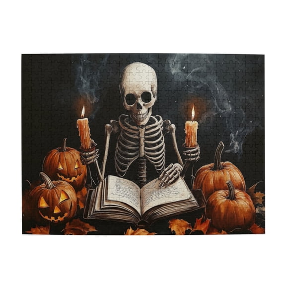 500 PCS Skeleton Reading By Candle 500 Piece Puzzle For Adults,Enjoy The Puzzle Solving Process,Relax Yourself,Modern Art Skeleton Wooden Jigsaw Puzzles Game,Funny Holiday Gifts,Stunning Artwork