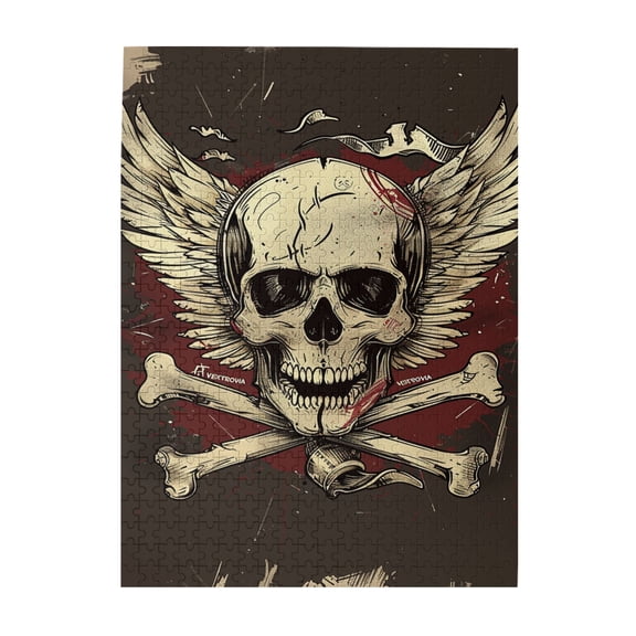 500 PCS Skull Badge Wooden puzzles for adults 500 pieces,Wonderful imagination,Brain Challenge,Unique design brings a different visual experience,Great for Relaxation and Display for Puzzle Lovers