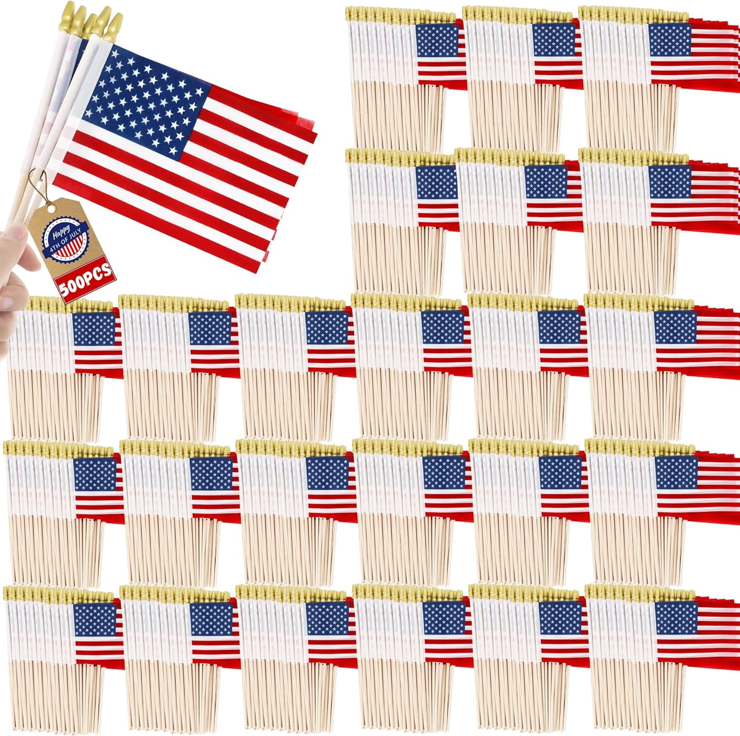 500 PCS Small American Flags on Stick, 4 IN x 6 IN USA Decorations ...