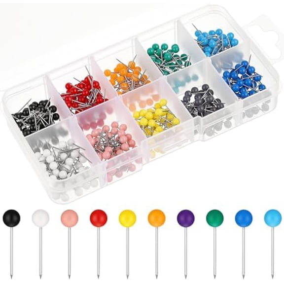 500 PCS Small Colored Push Pins for Map, Small Round Head Map Pushpins for Cork Board, 1/8 Inch Colored Thumb Tacks for Home Office Map, Cork Board, Bulletin Board, Wall(10 Colors)
