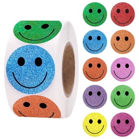 500 PCS Smiley Face Stickers - Happy Face Stickers 1Inch Glitter Smiley Sticker Roll Cute Reward Sticker for Self-Adhesive Positive Incentive Labels for Teacher Behavior Chart