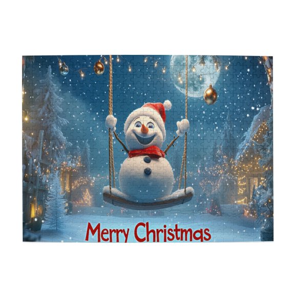 500 PCS Snowman swings on the swing puzzles for adults 500 pieces,Challenging Brain Exercise,Modern Art Snowman Wooden Puzzle,Puzzles suitable for entertaining with family during holidays