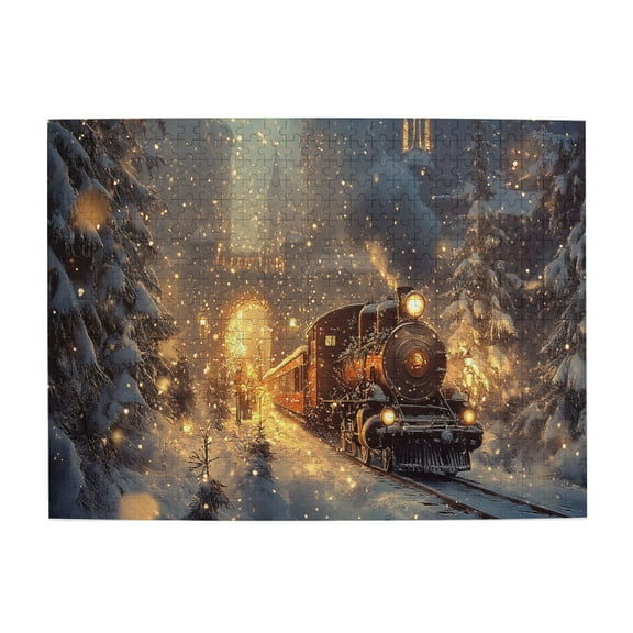 500 PCS Snowy Night Steam Train Jigsaw Puzzles 500 Pieces,Stress Relieving Pleasure,Challenging Brain Exercise,Charm Snowy Night Scenery Wooden Puzzle 500 Piece,Creative Activity Hobbies For Adult