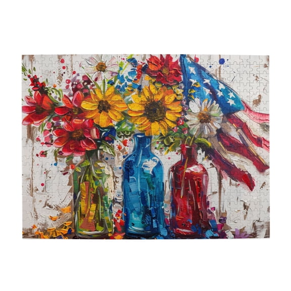 500 PCS Star Spangled Banner & Vase jigsaw Wooden puzzles 500 pieces,Stunningly Vibrant Colors,High difficulty puzzle,500 Piece Jigsaw Puzzle for Adults Challenging Puzzle Perfect for Game Nights