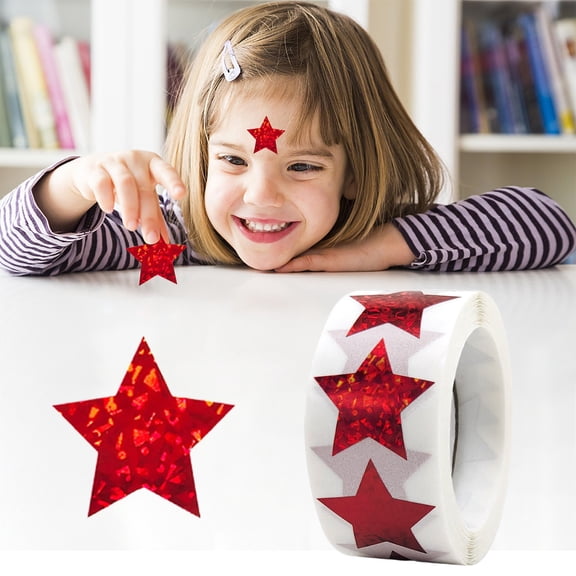 500 PCS Star Stickers, 1.5 Inch Self Adhesive Metallic Glitter Foil Stickers Sparkly Star Sticker Reward Behavior Chart Labels for Planner, Teachers Supplies, Red