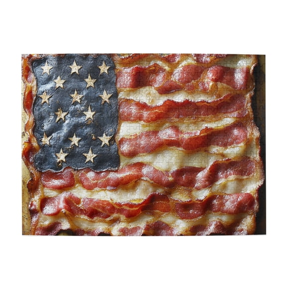 500 PCS Stars and Stripes Bacon 500 piece puzzle for adults,Unique and Beautiful Design,Brain Challenge,Suitable for relaxing during holidays,Funny Bacon Wooden High difficulty puzzle 500 Piece
