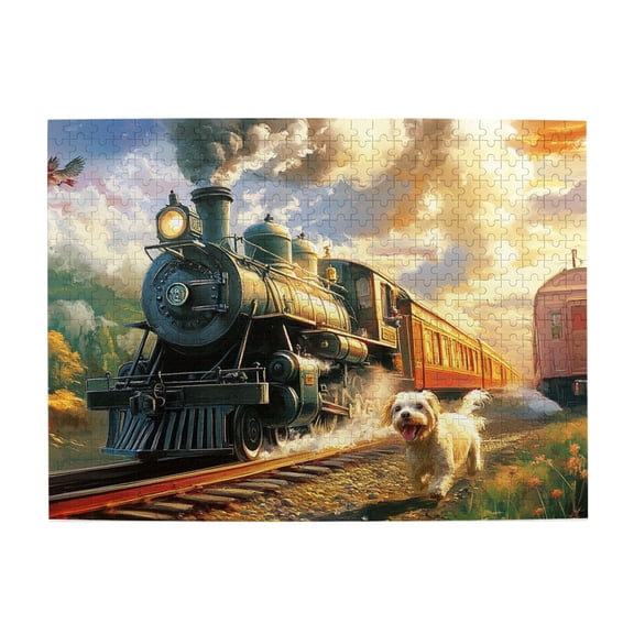 500 PCS Steam train & Running Dog 500 piece puzzle for adults,Impossible Hard Difficult Challenging Puzzles for Adults,500 Piece Jigsaw Puzzle for Adults Challenging Puzzle Perfect for Game Nights