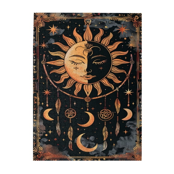 500 PCS Sun Pattern Totem Texture 500 Piece Puzzle For Adults,Wonderful Imagination,Enjoy The Puzzle Solving Process,Featuring Unique And Beautiful Illustrations,Depict A Totemic Sun,Wooden Puzzle