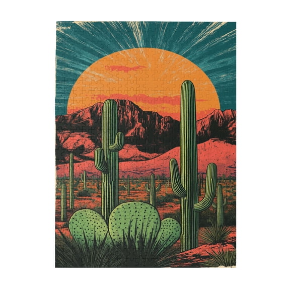500 PCS Sunset Desert Cactus Puzzles For Adults 500 Pieces,Stunningly Vibrant Colors,Charm Plant Natural Landscape Wooden Puzzle,Puzzles Suitable For Entertaining With Family During Holidays
