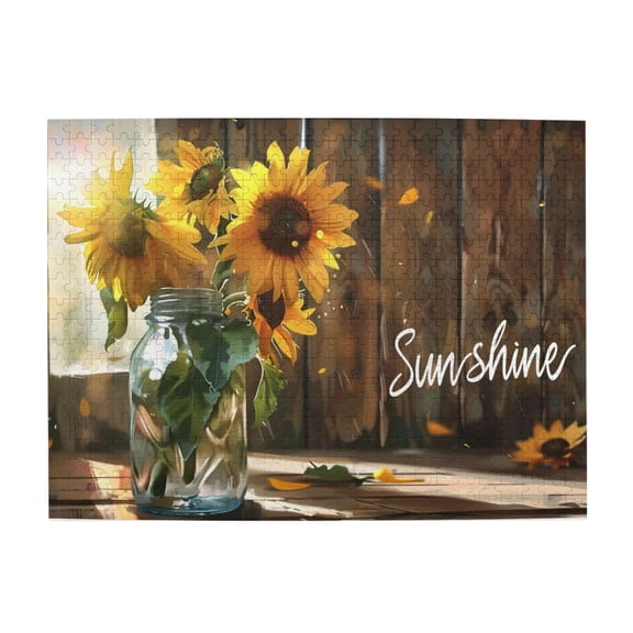 500 PCS Sunshine Slogan Sunflower vase 500 Piece Wooden Puzzle,Challenging Brain Exercise,Impossible Hard Difficult Challenging Puzzles for Adults,Funny Sunflower vase Wood Puzzle 500 Piece