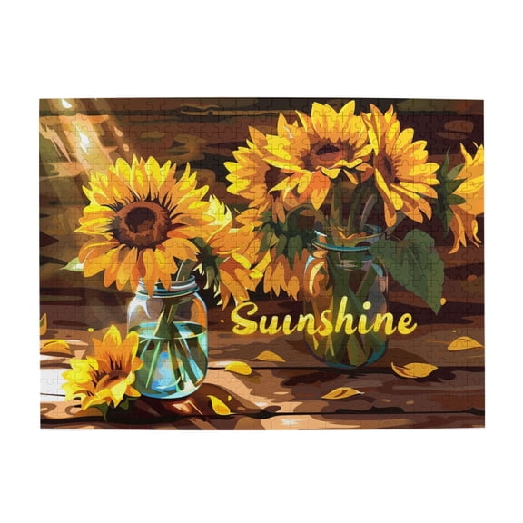 500 PCS Sunshine Slogan Sunflower vase Wooden Puzzle 500 Piece,Challenging Brain Exercise,High difficulty puzzle,Funny Sunflower vase Puzzle 500 Piece,for Flower Lovers,Stress relieving puzzle