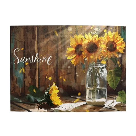 500 PCS Sunshine Slogan Sunflower vase Wooden Puzzle 500 Piece,Challenging Brain Exercise Stress relieving puzzle,500 Piece Jigsaw Wood Puzzle for Adults Challenging Puzzle Perfect for Game Nights